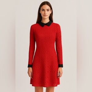 JessaKae Collared Long Sleeve Red Crochet/Lace Dress Size M